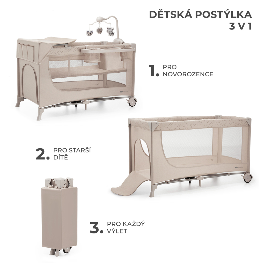 KINDERKRAFT Postieľka cestovná Joy 2 s doplnkami
