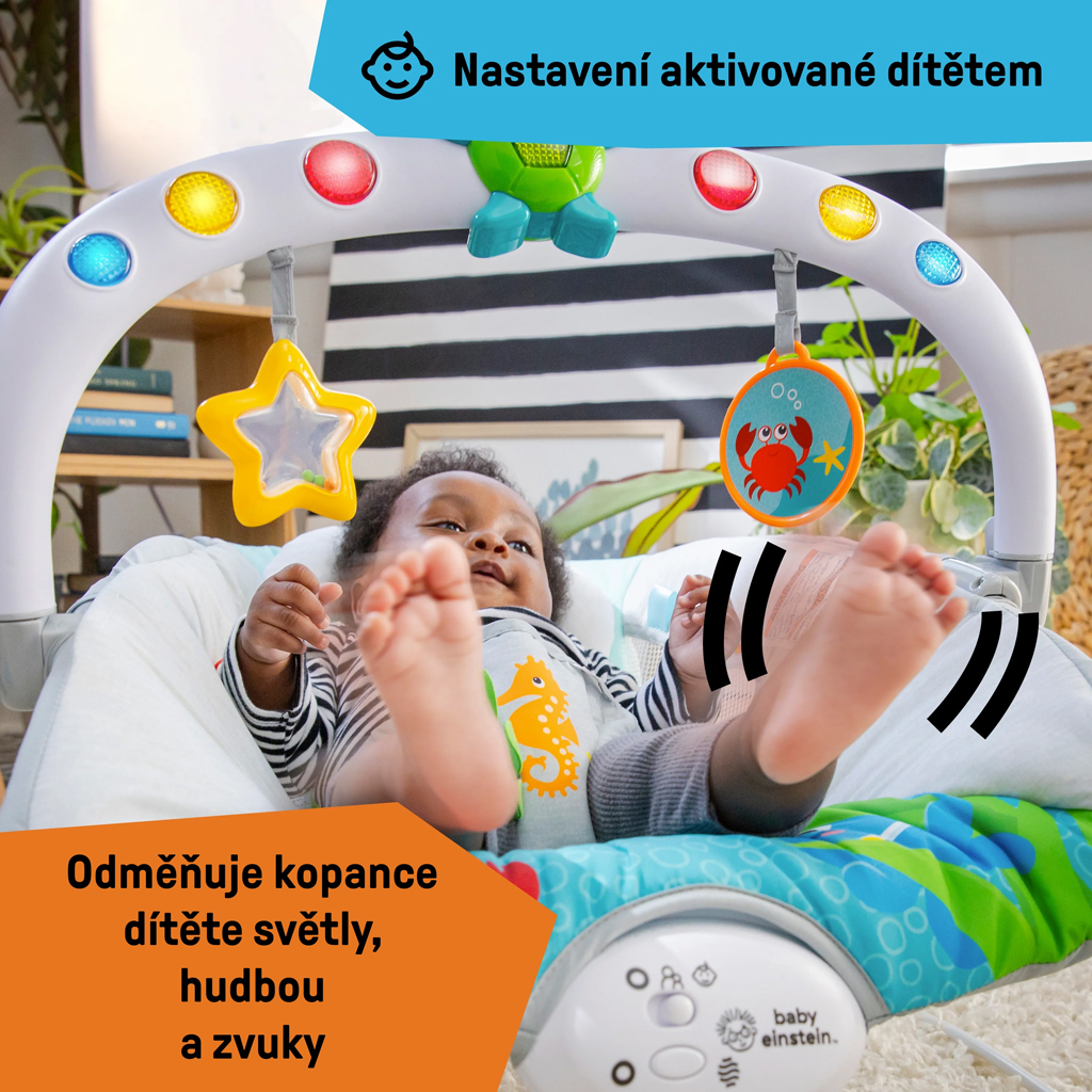 BABY EINSTEIN Lehátko hudobné vibračné so svetielkami Kick to It Neptune do 9 kg