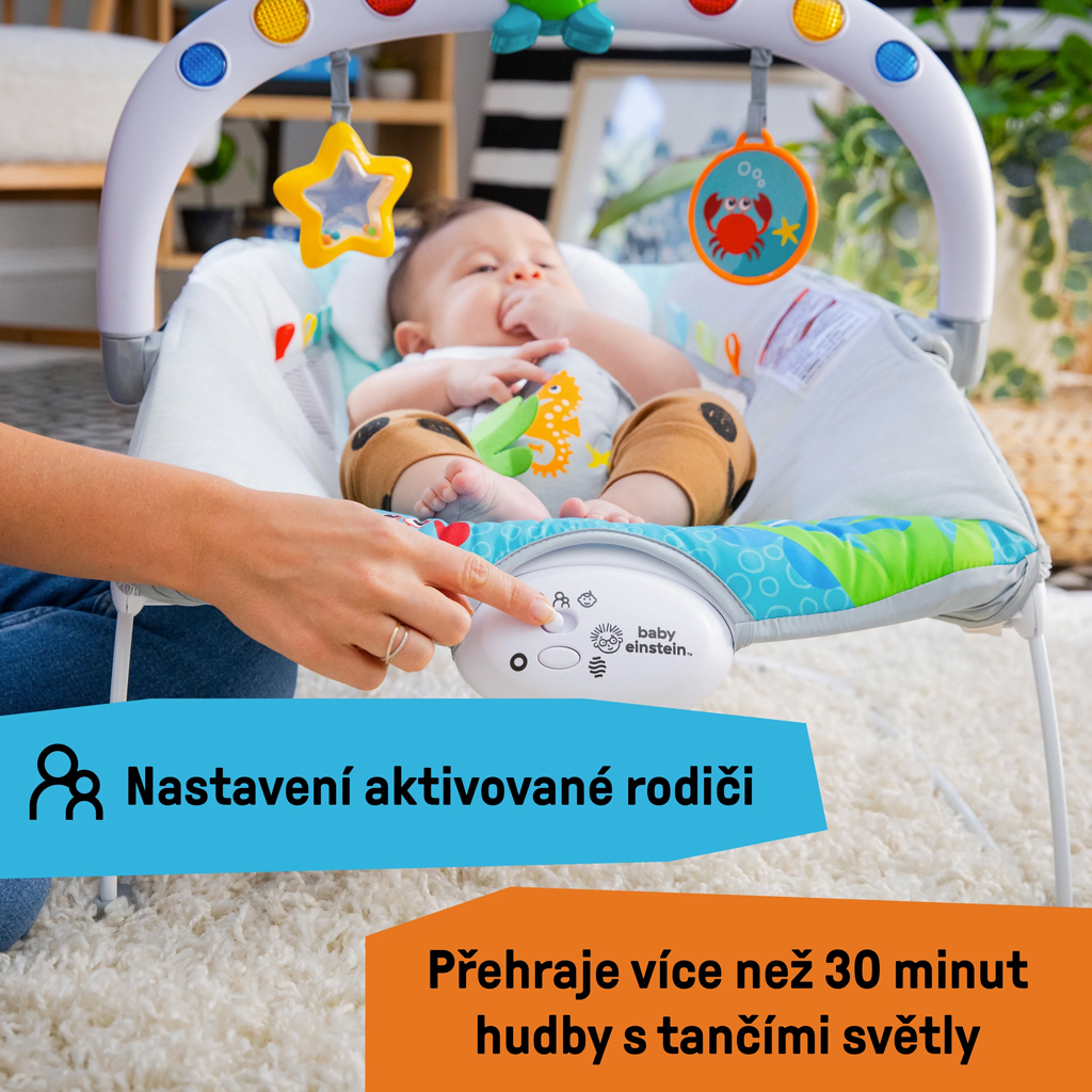 BABY EINSTEIN Lehátko hudobné vibračné so svetielkami Kick to It Neptune do 9 kg