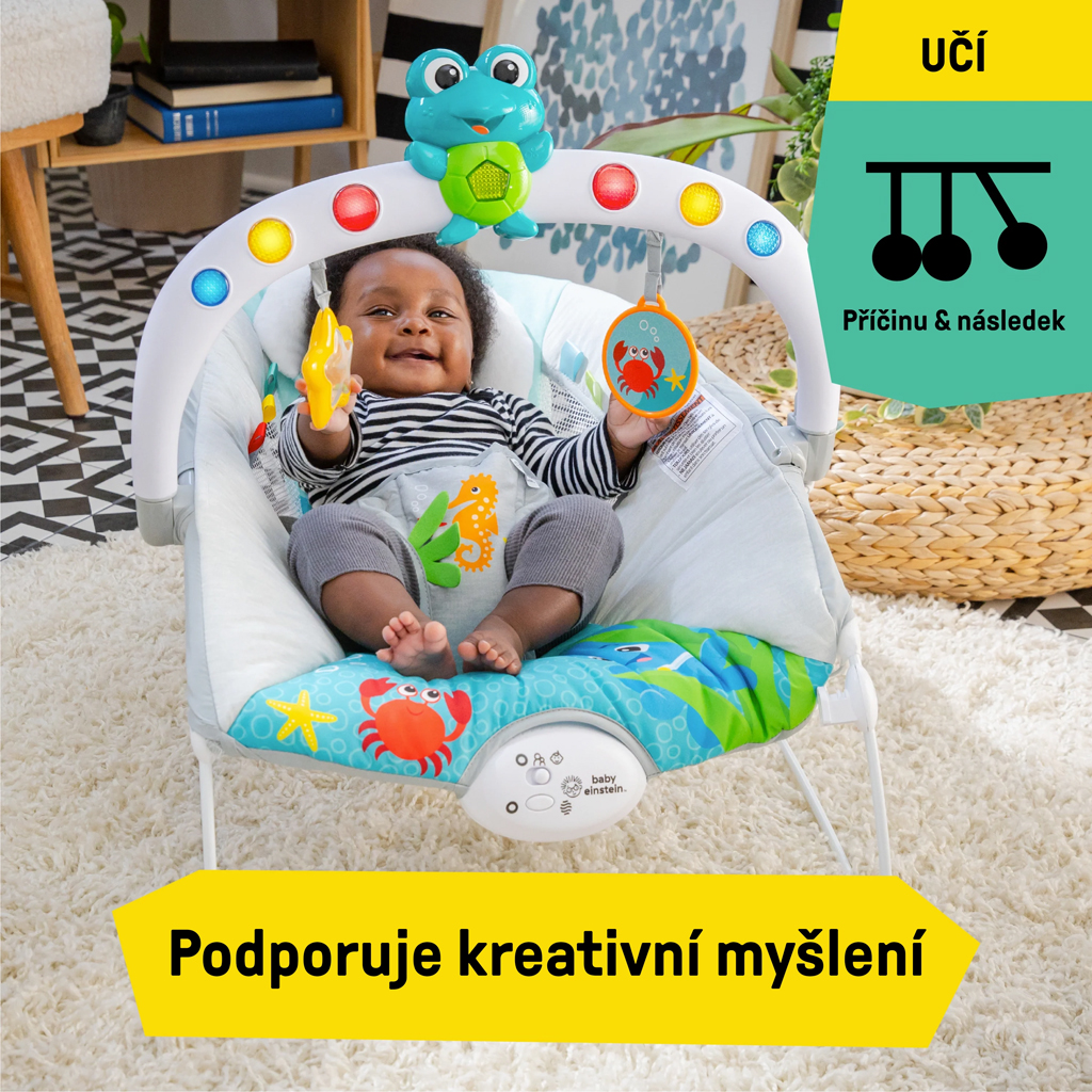 BABY EINSTEIN Lehátko hudobné vibračné so svetielkami Kick to It Neptune do 9 kg