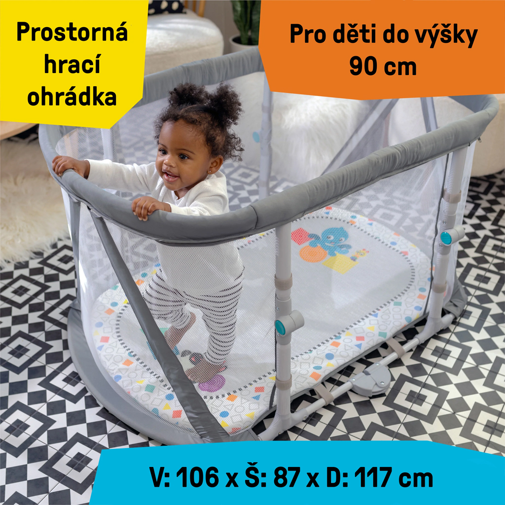 BABY EINSTEIN Postieľka s ohrádkou na hranie a klavírom 3v1 Kick &amp; Snooze™ 0m+