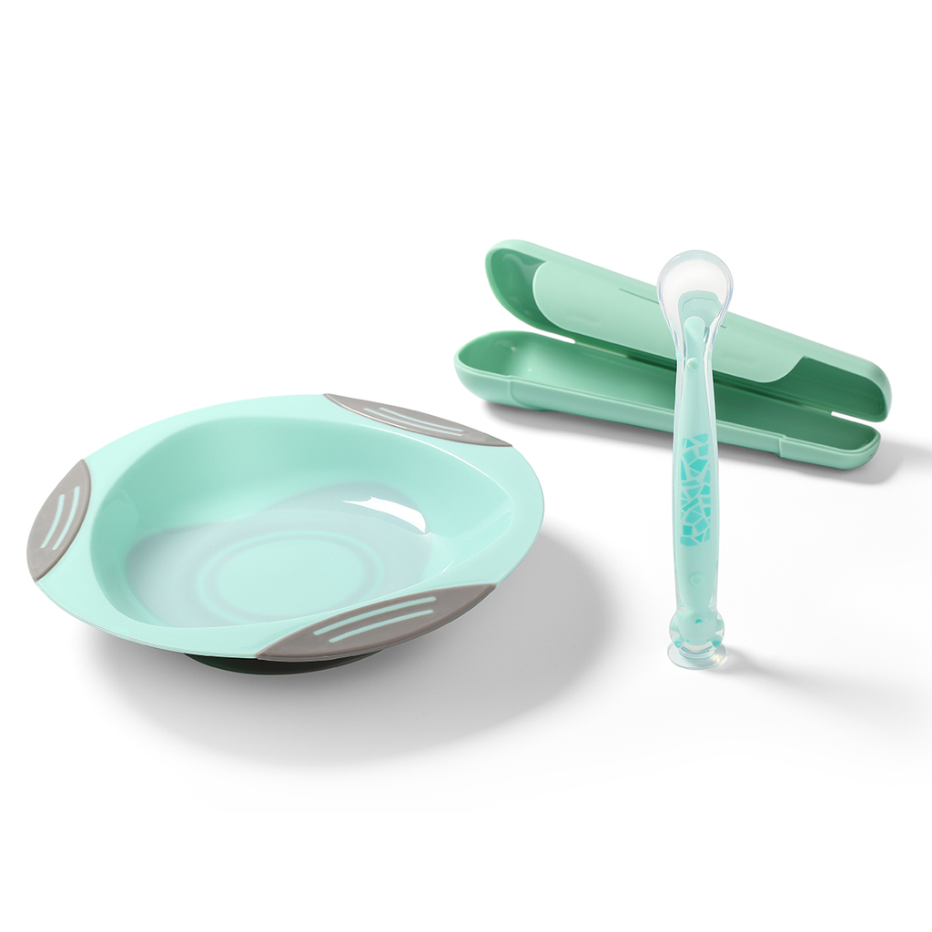 BABYONO Lyžička silikónová s obalom zelená  6m+