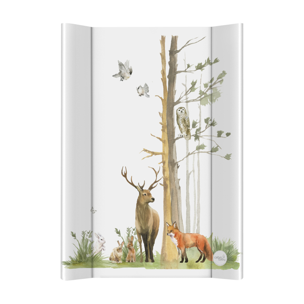 CEBA BABY Podložka prebaľovacia 2-hranná s pevnou doskou (50x70) Basic Woodland