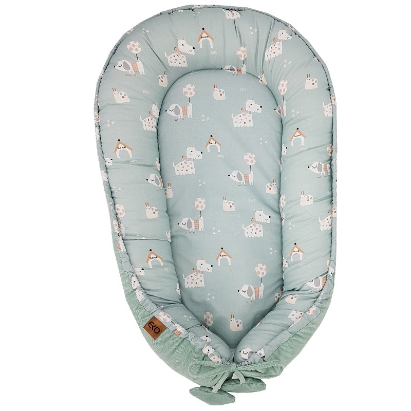 EKO Hniezdo pre bábätko VELVET Dogs Mint 90x60 cm