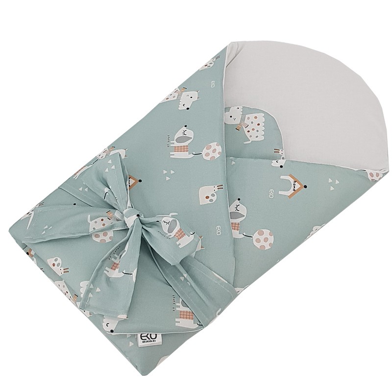 EKO Zavinovačka bavlnená s kokosovou vyberateľnou vložkou a mašľou Dogs Mint 75x75 cm