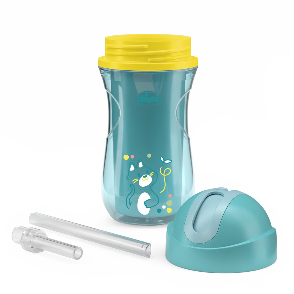 CHICCO Hrnček Sport so slamkou teal, 14m+