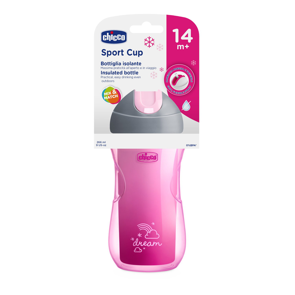 CHICCO Hrnček Sport termo so slamkou 266 ml ružový 14m+