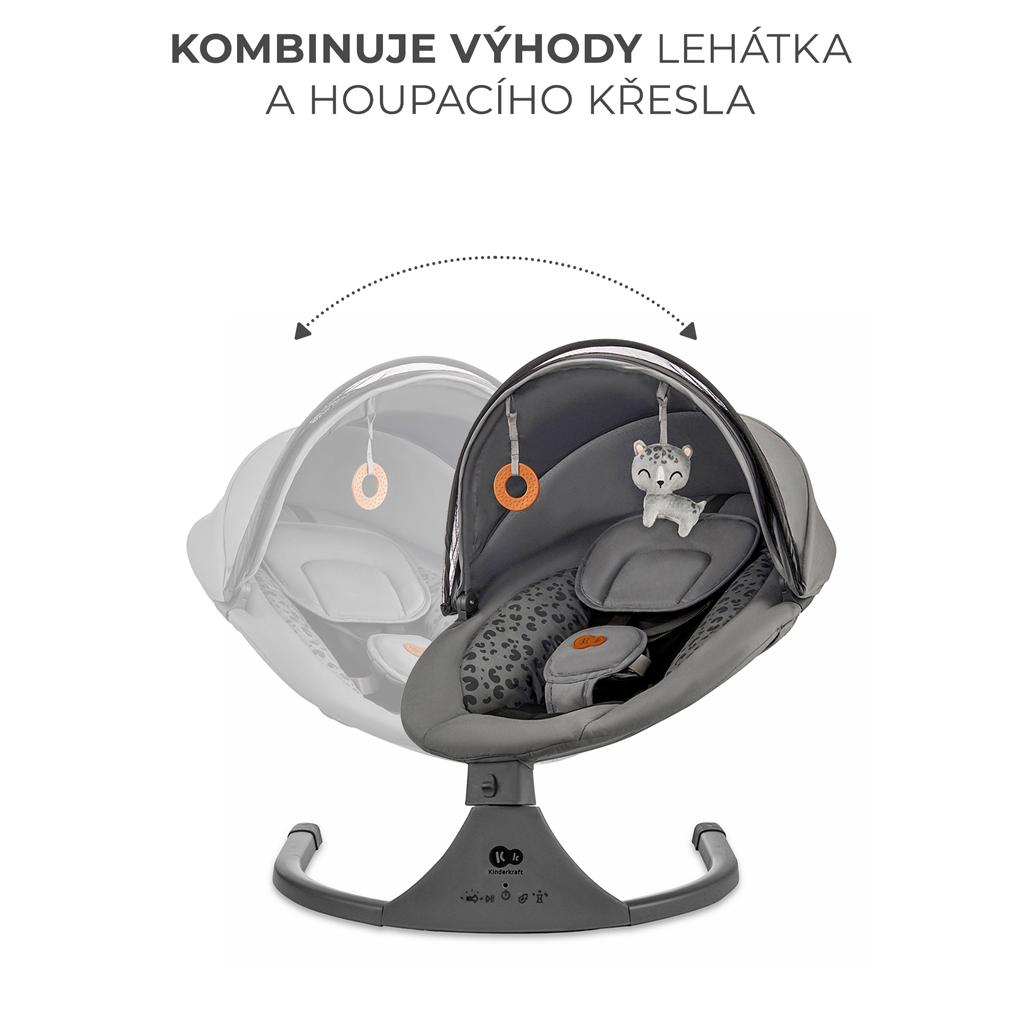 KINDERKRAFT Lehátko pohupujúce s melódiou 2v1 Lumi, do 9 kg, Premium Dark Grey