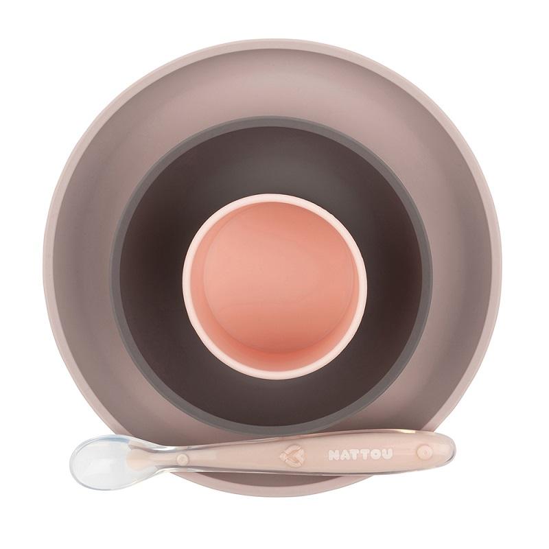 NATTOU Set jedálenský silikonový 4 ks ružovo-fialový bez BPA