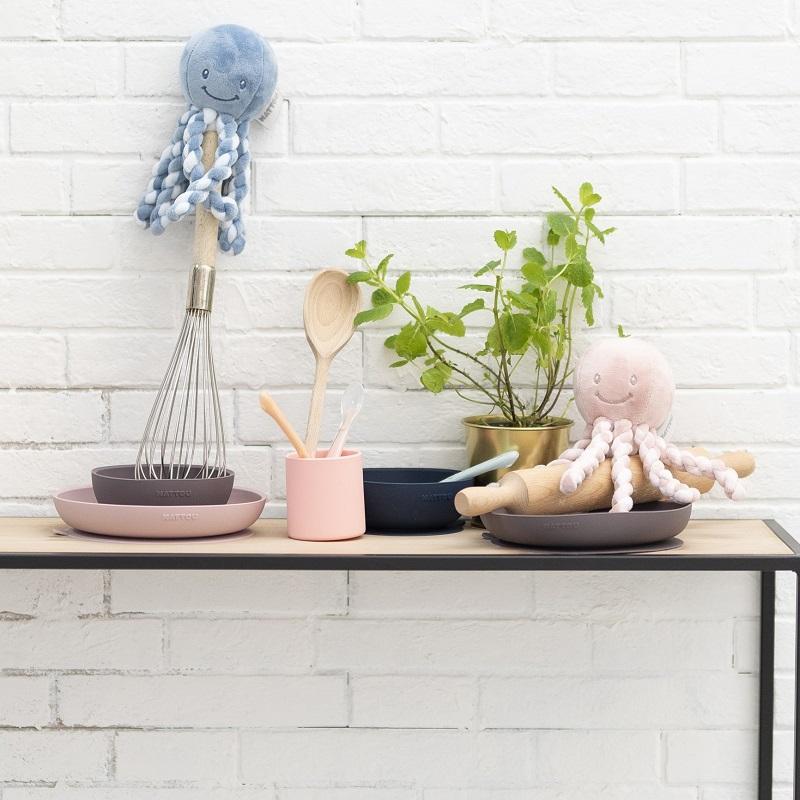 NATTOU Set jedálenský silikonový 4 ks ružovo-fialový bez BPA