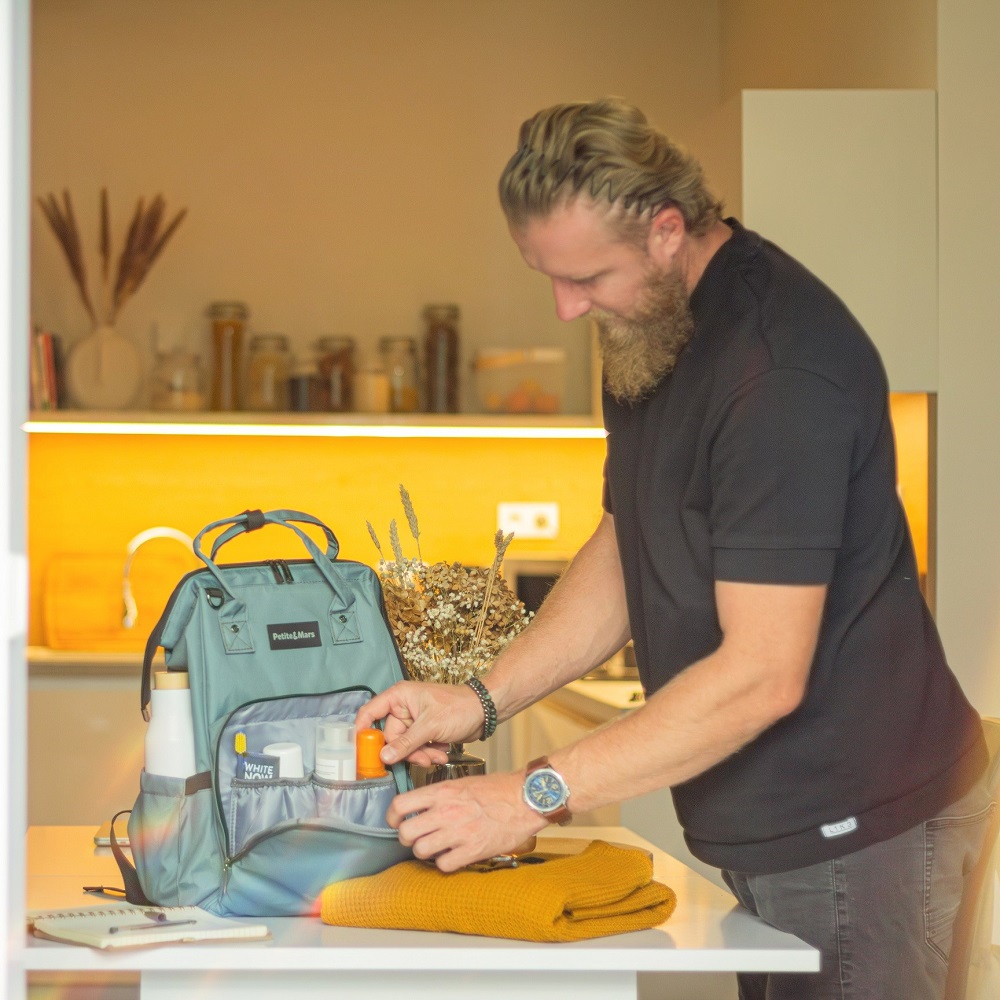 PETITE&amp;MARS Batoh prebaľovací na kočík Jack - séria Catchthemoment Misty Green