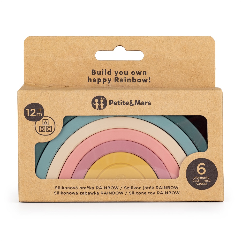 PETITE&amp;MARS Hračka silikónová skladacia Rainbow Misty Green 12m+