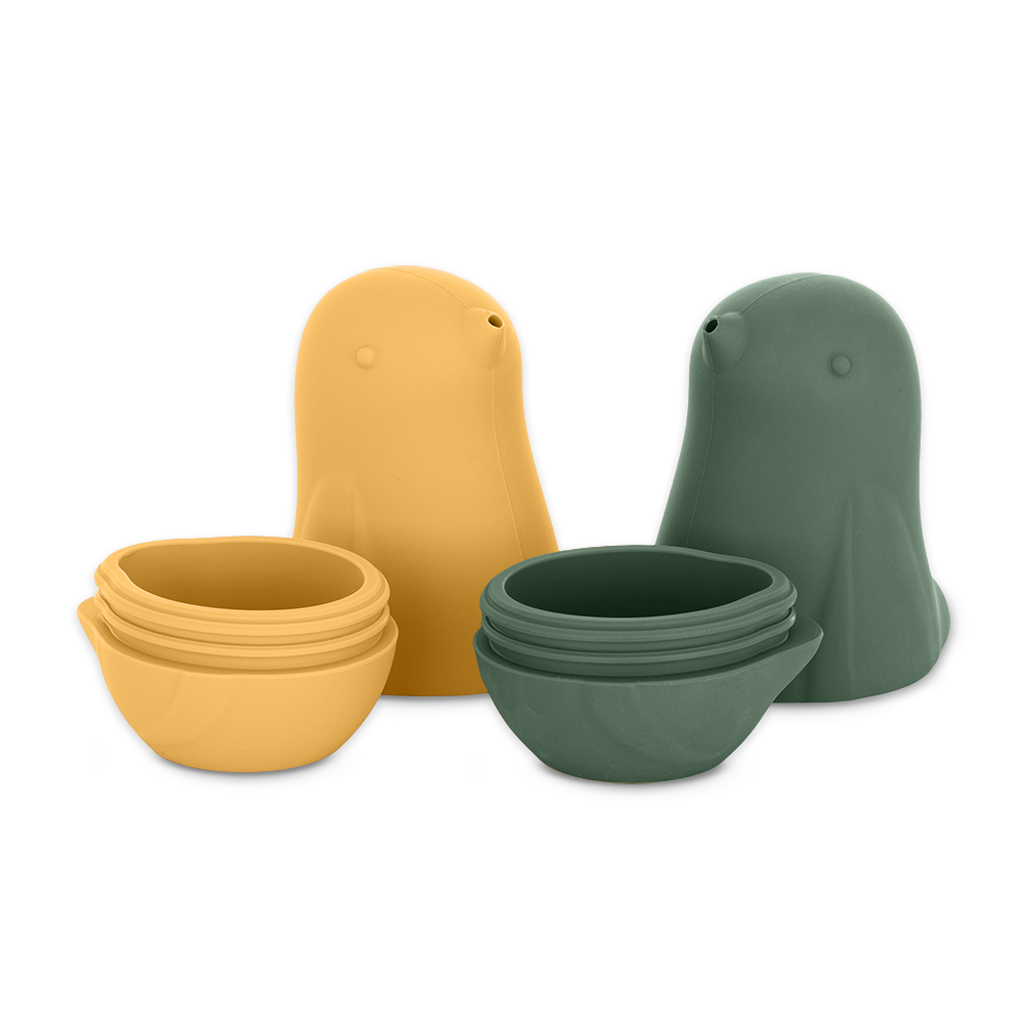 PETITE&amp;MARS Hračky silikónové do vody Love birds Ochre Green 6m+