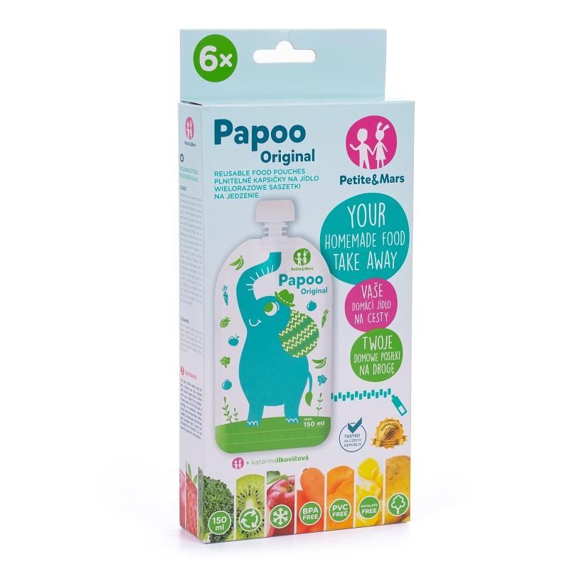 PETITE&amp;MARS Kapsička na jedlo Papoo Original Elephant 6 ks