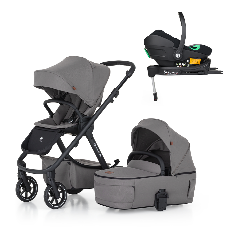 PETITE&amp;MARS Kočík kombinovaný ICON 2v1 Dove Grey LITE RWS + Core Pro i-Size Black Grey + Báza