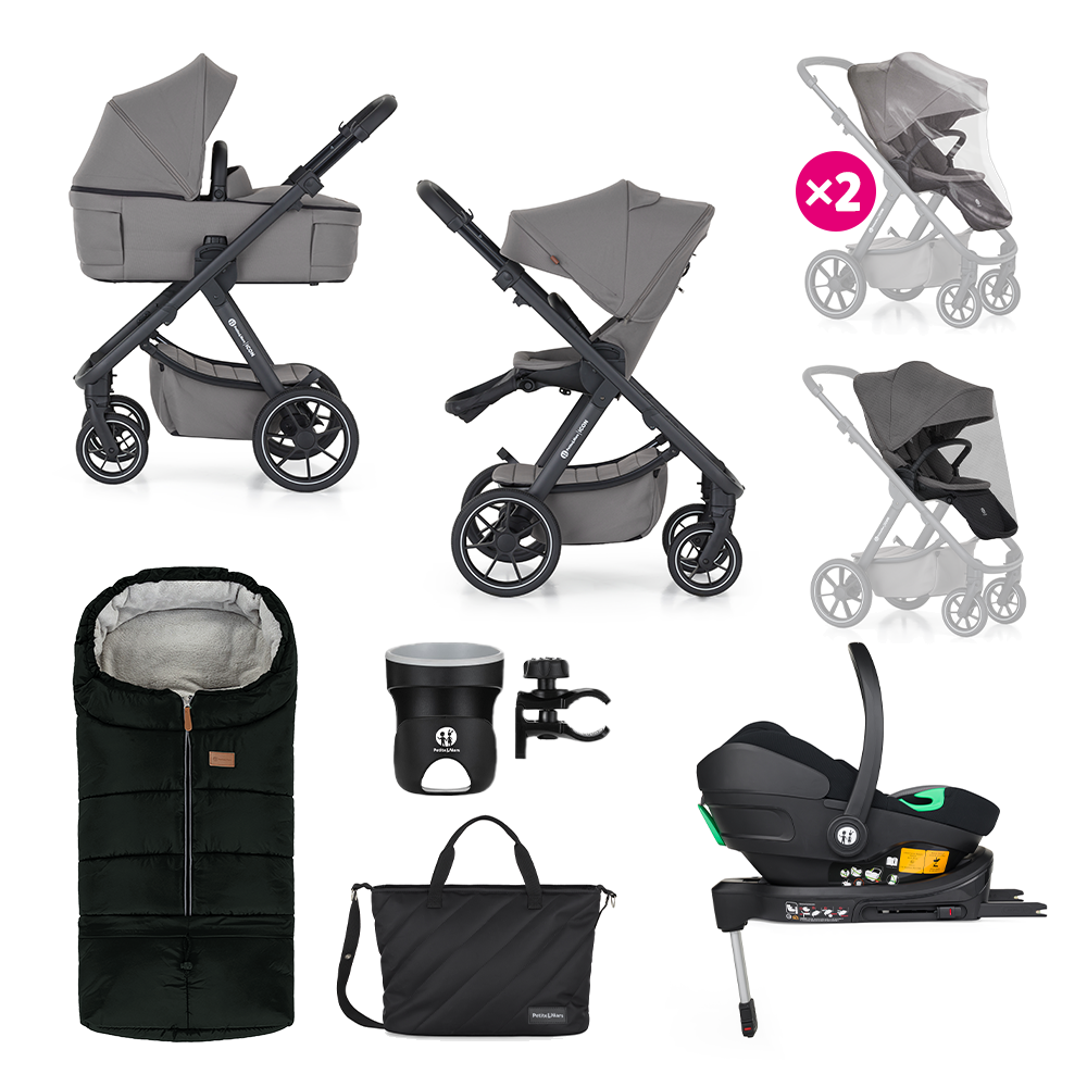 PETITE&amp;MARS Kočík kombinovaný ICON 2v1 Dove Grey XXL RWS + Core Pro i-Size Black Grey + Báza