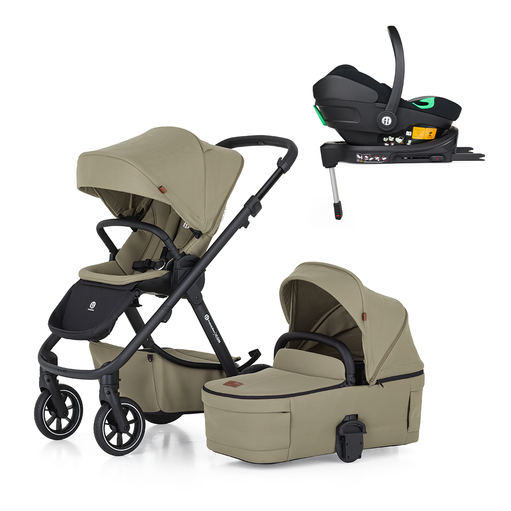 PETITE&amp;MARS Kočík kombinovaný ICON 2v1 Mossy Green LITE RWS + Core Pro i-Size Black Grey + Báza