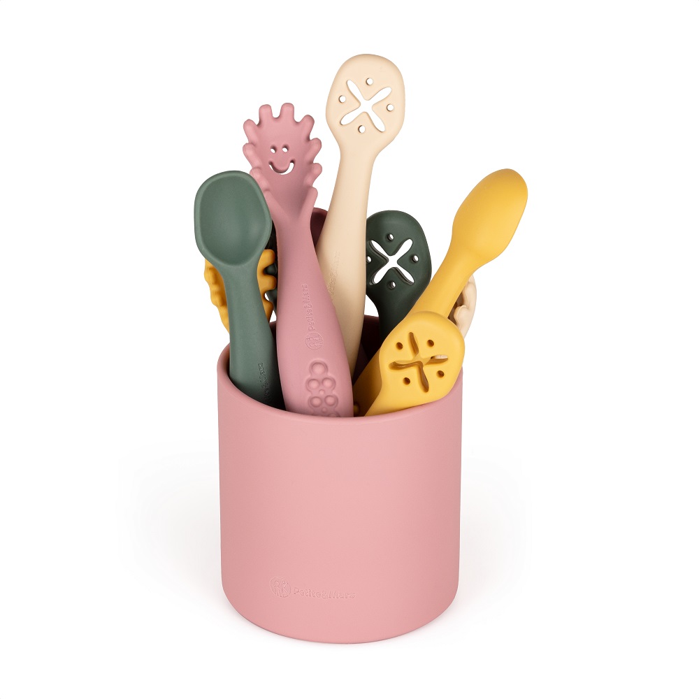 PETITE&amp;MARS Set 3 ks silikónových tréningových lyžičiek Take&amp;Match Misty Green 6m+