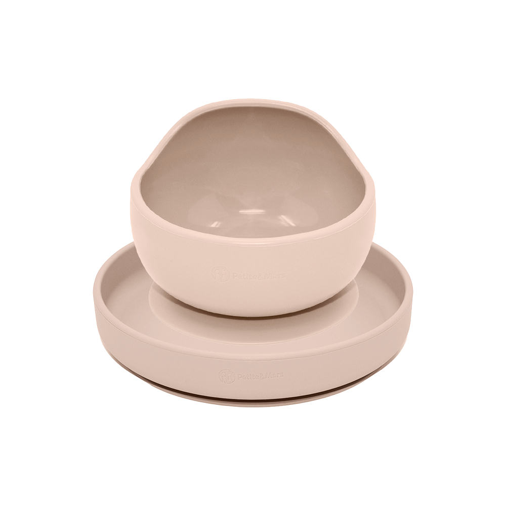 PETITE&amp;MARS Set jedálenský silikónový TAKE&amp;MATCH 2 ks tanier + miska Desert Sand 6m+