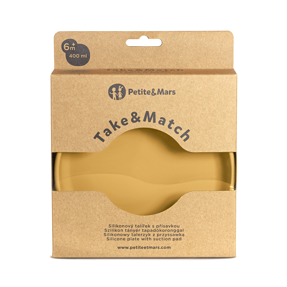 PETITE&amp;MARS Tanier silikónový s prísavkou TAKE&amp;MATCH Intense Ochre 6m+