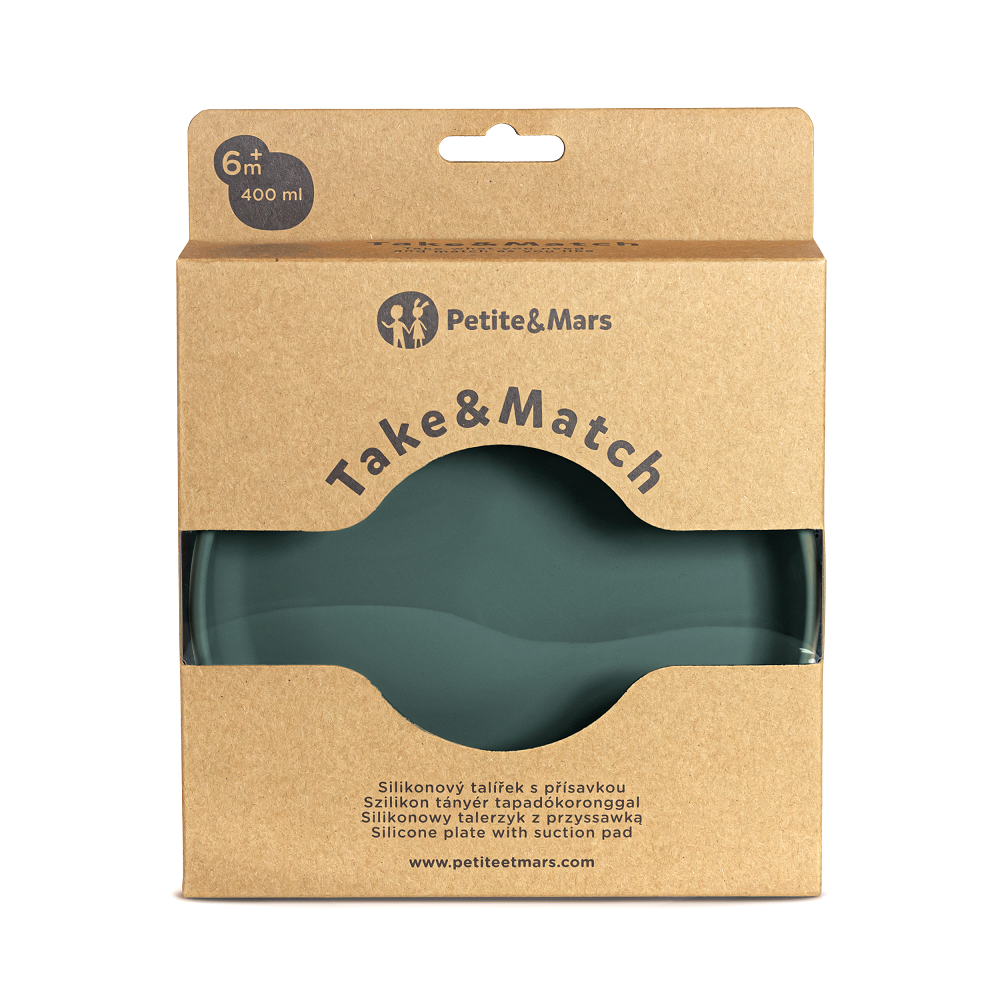 PETITE&amp;MARS Tanier silikónový s prísavkou TAKE&amp;MATCH Misty Green 6m+