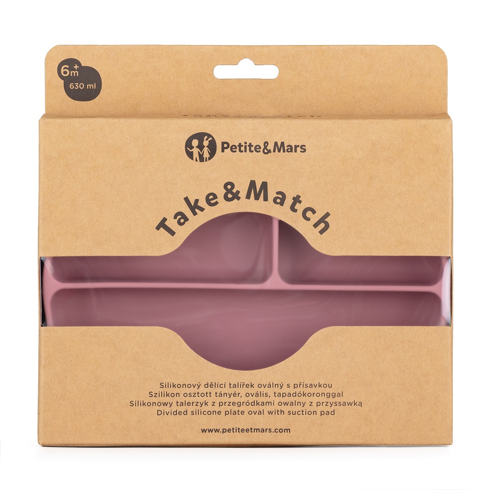 PETITE&amp;MARS Tanierik silikónový deliaci oválny Take&amp;Match Dusty Rose 6m+