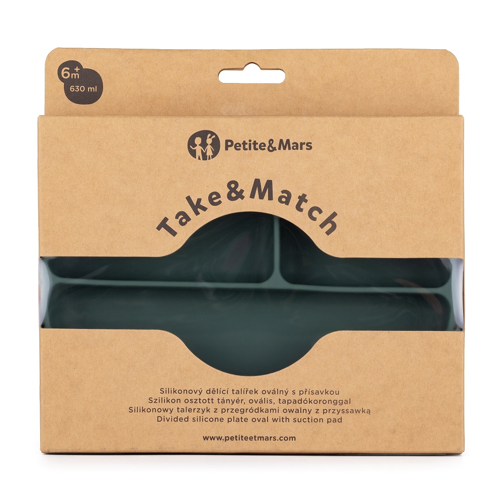 PETITE&amp;MARS Tanierik silikónový deliaci oválny Take&amp;Match Misty Green 6m+