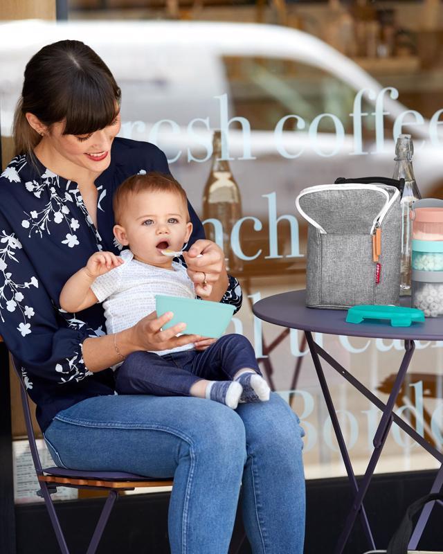 SKIP HOP Miska s lyžičkou v ochrannom puzdre Easy Serve Teal 240 ml, 3m+