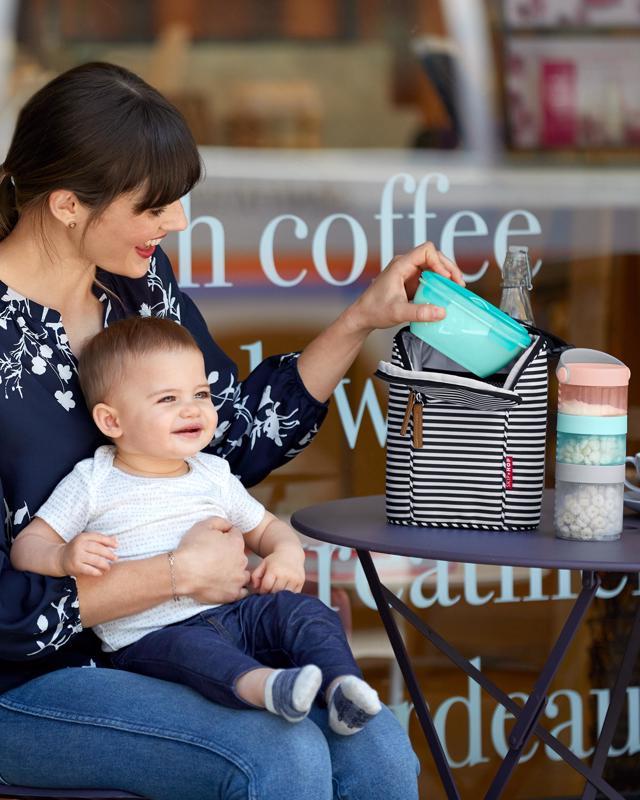 SKIP HOP Miska s lyžičkou v ochrannom puzdre Easy Serve Teal 240 ml, 3m+