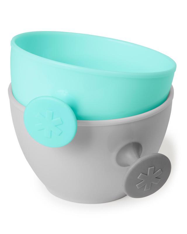 SKIP HOP Misky s vrchnákom a držiakom Easy Grab Grey,Teal 2 x 240 ml, 3m+