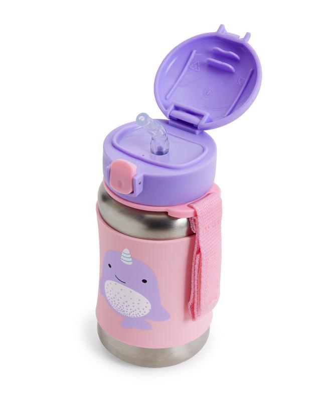 SKIP HOP Zoo Fľaša so slamkou na vodu nerez Narval 12m+
