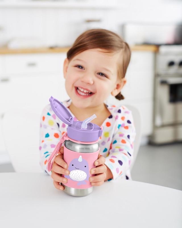 SKIP HOP Zoo Fľaša so slamkou na vodu nerez Narval 12m+