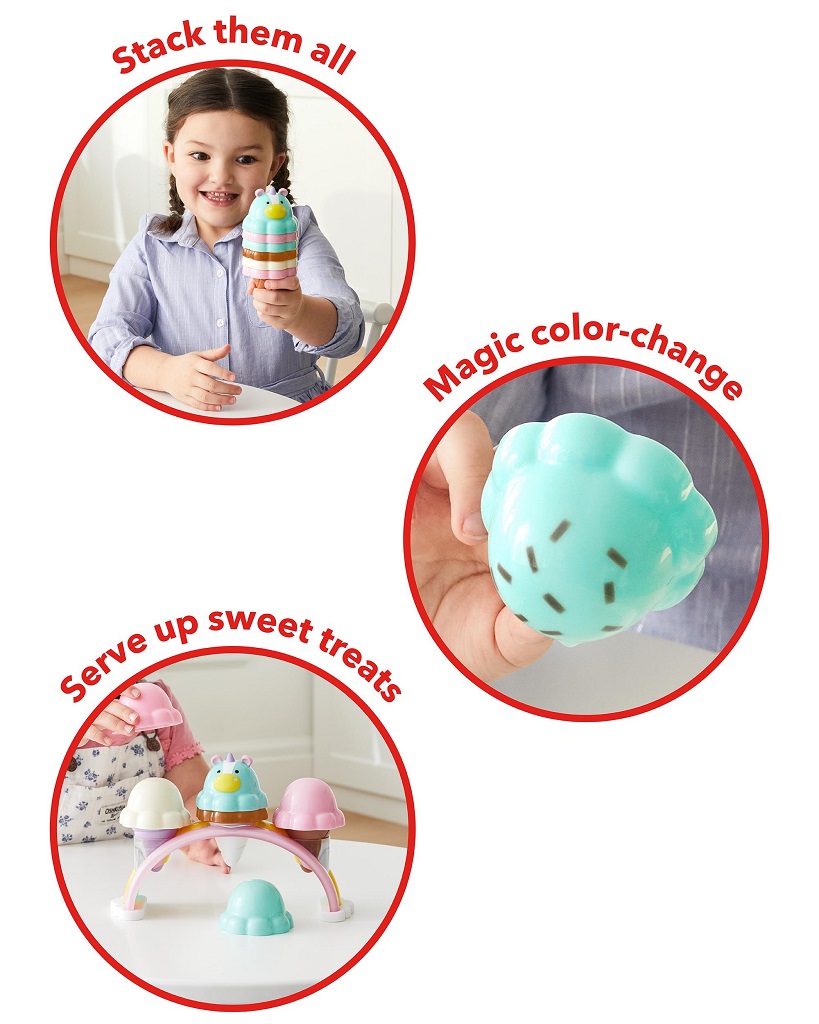 SKIP HOP Zoo Súprava zmrzlinová stohovacia s meniacimi sa farbami Sweet Scoops 2r+
