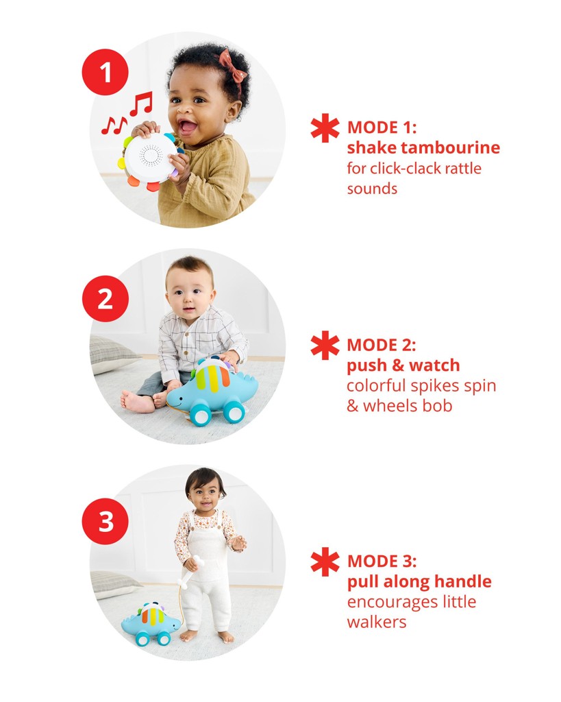 SKIPHOP Hračka ťahacia hudobná 3v1 Eplore&amp;More Dinosaurus 12m+