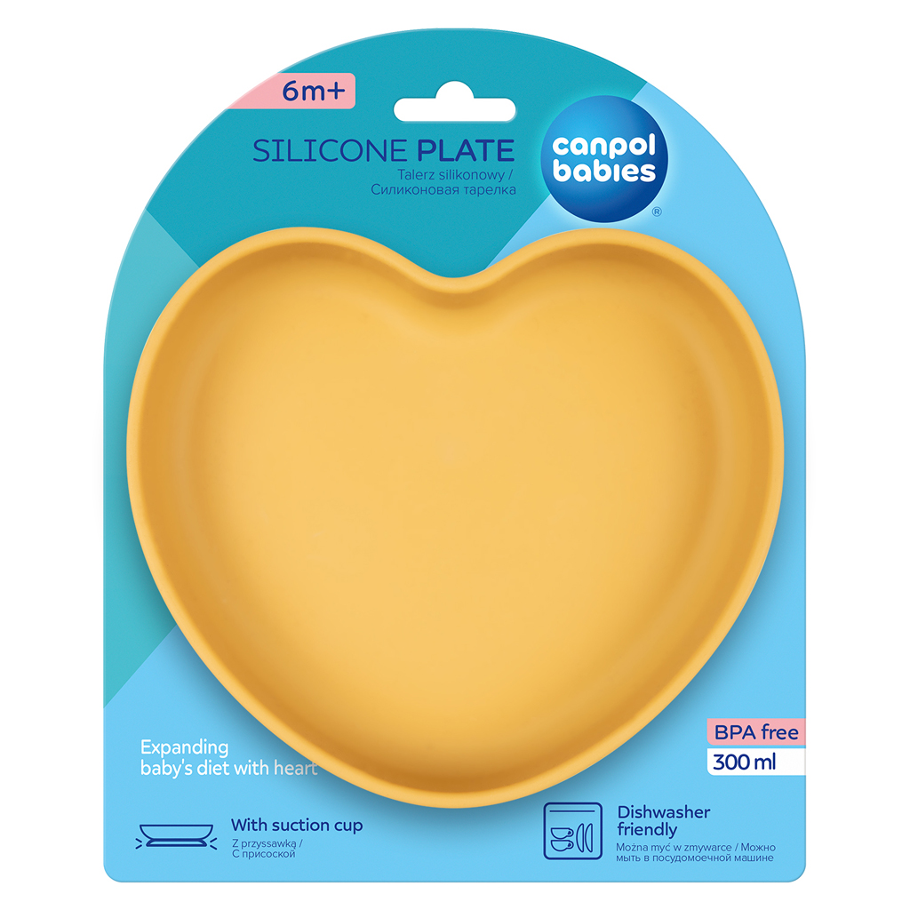 CANPOL BABIES Tanier silikónový s prísavkou - srdce žltý