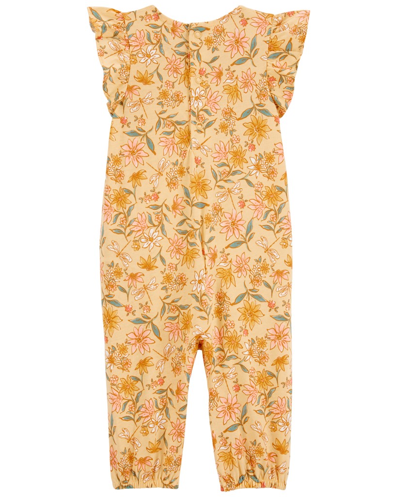 CARTER'S Overal bez nožičiek kr. rukáv Yellow Floral dievča NB