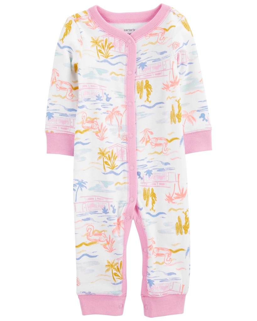 CARTERS Overal bez nožičiek na cvoky Sleep&Play Pink Palm dievča NB/ veľ. 56