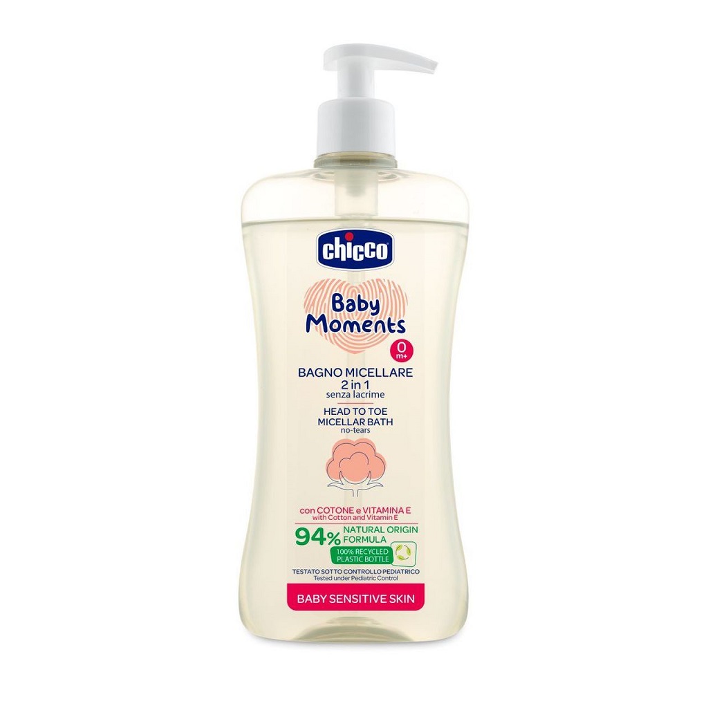 CHICCO Šampón micelárny na vlasy a telo s dávkovačom Baby Moments Sensitive 94 % prírodných zložiek