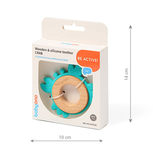 BABYONO Hryzačka dreveno-silikónová Crab