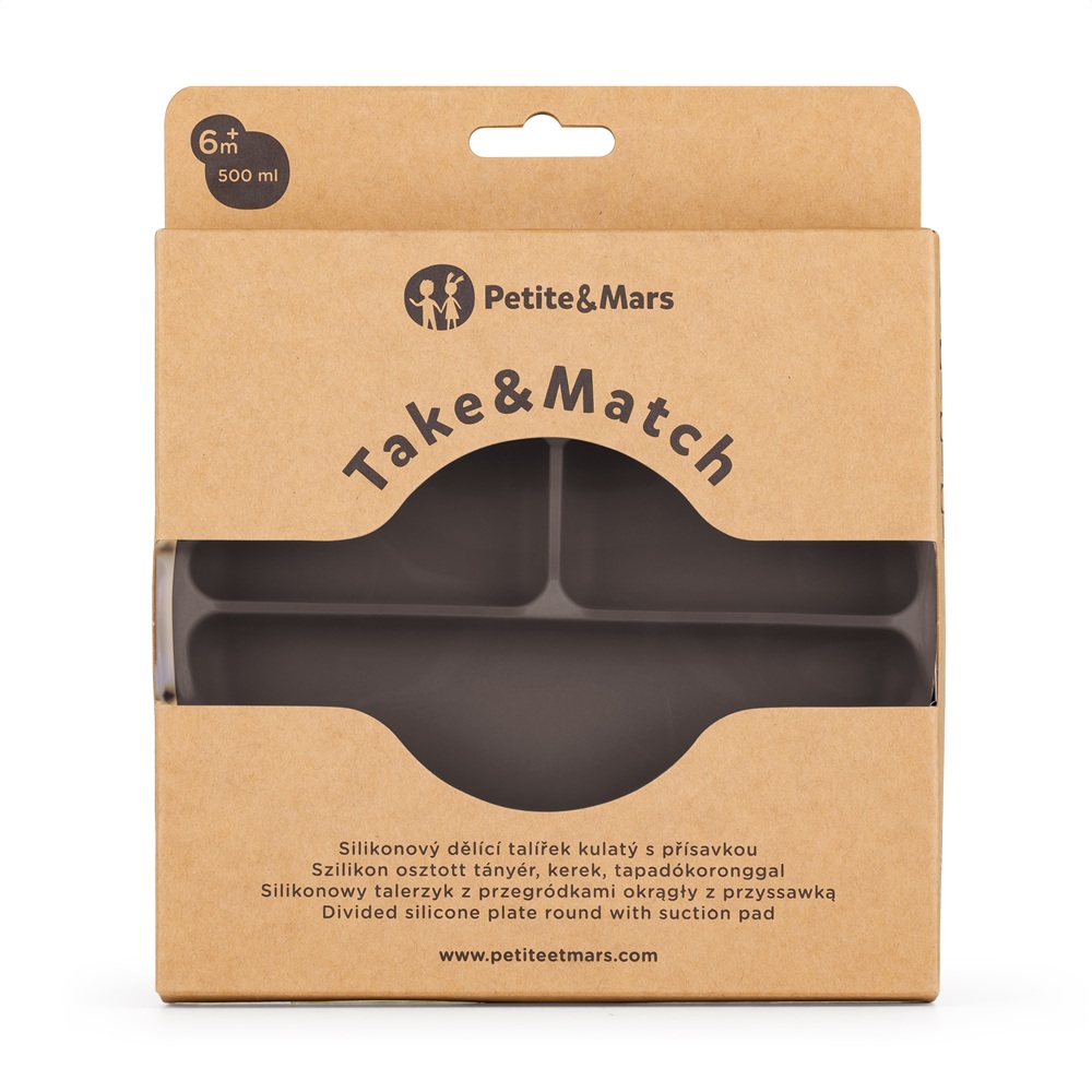 PETITE&amp;MARS Tanierik silikónový deliaci okrúhly Take&amp;Match Bitter Cocoa 6m+