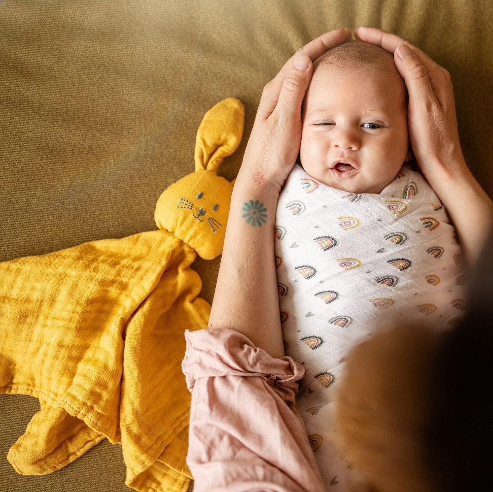 PETITE&amp;MARS Maznáčik bambusový mušelínový Hugo Cinnamon Spice 0m+