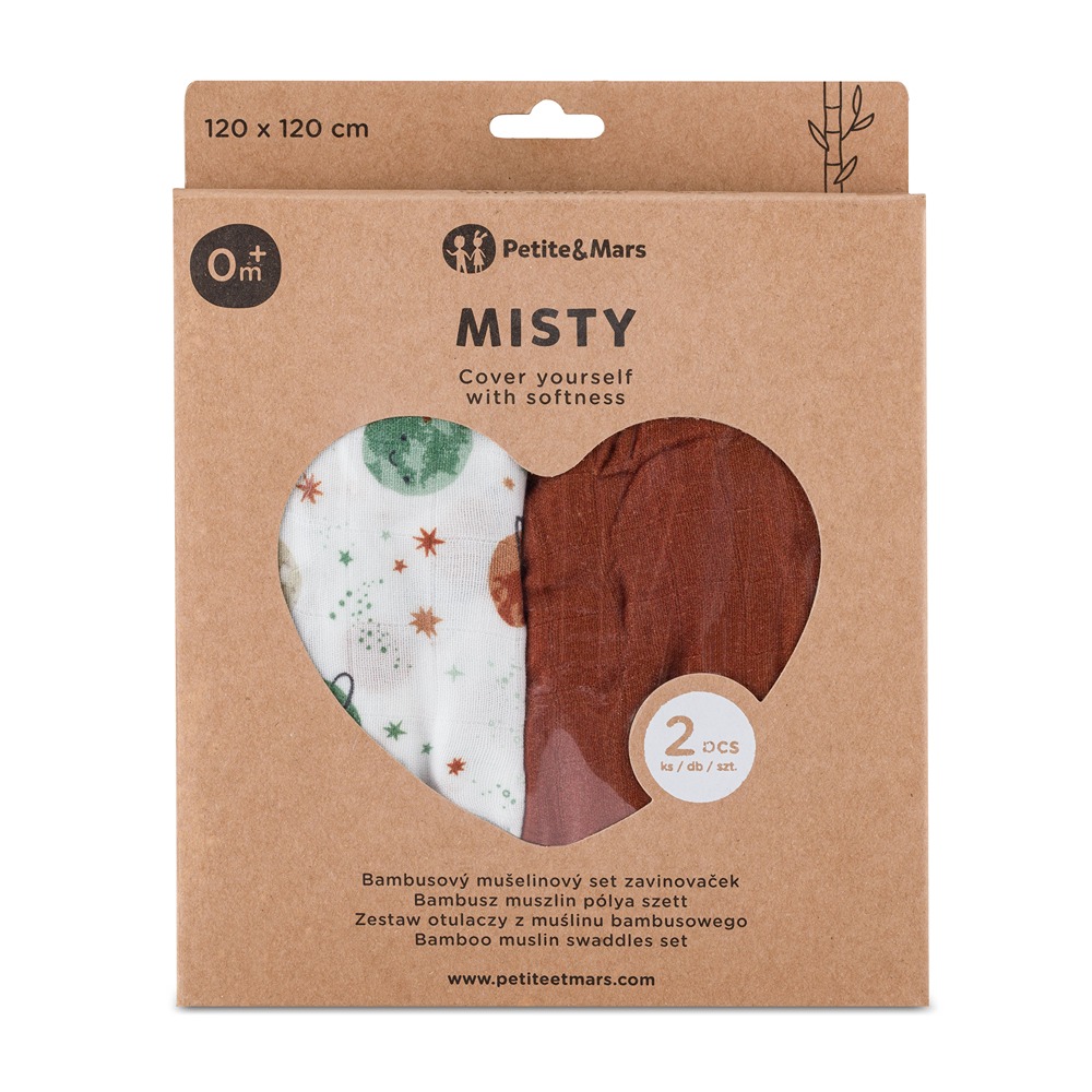 PETITE&amp;MARS Prikrývka bambusová mušelínová 2ks Misty Celestial Planets 120 x 120 cm
