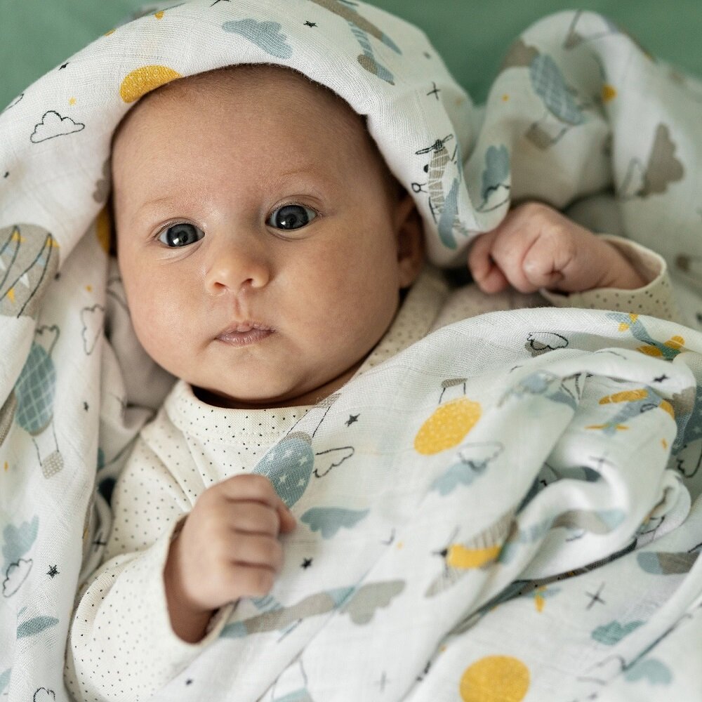 PETITE&amp;MARS Prikrývka bambusová mušelínová 2ks Misty Celestial Planets 120 x 120 cm