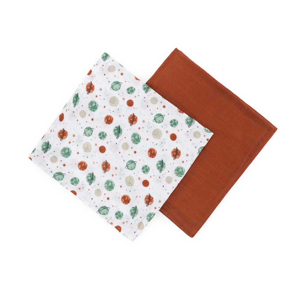 PETITE&amp;MARS Prikrývka bambusová mušelínová 2ks Misty Celestial Planets 120 x 120 cm