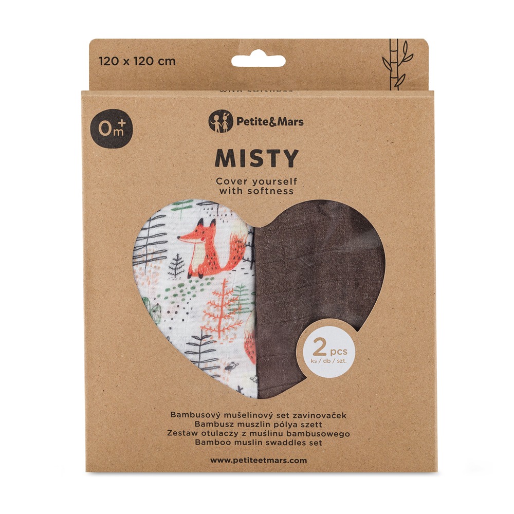 PETITE&amp;MARS Prikrývka bambusová mušelínová 2ks Misty Forest Fox 120 x 120 cm