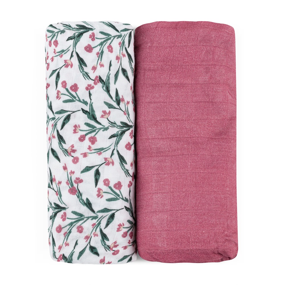 PETITE&amp;MARS Prikrývka bambusová mušelínová 2ks Misty Pink Meadow 120 x 120 cm