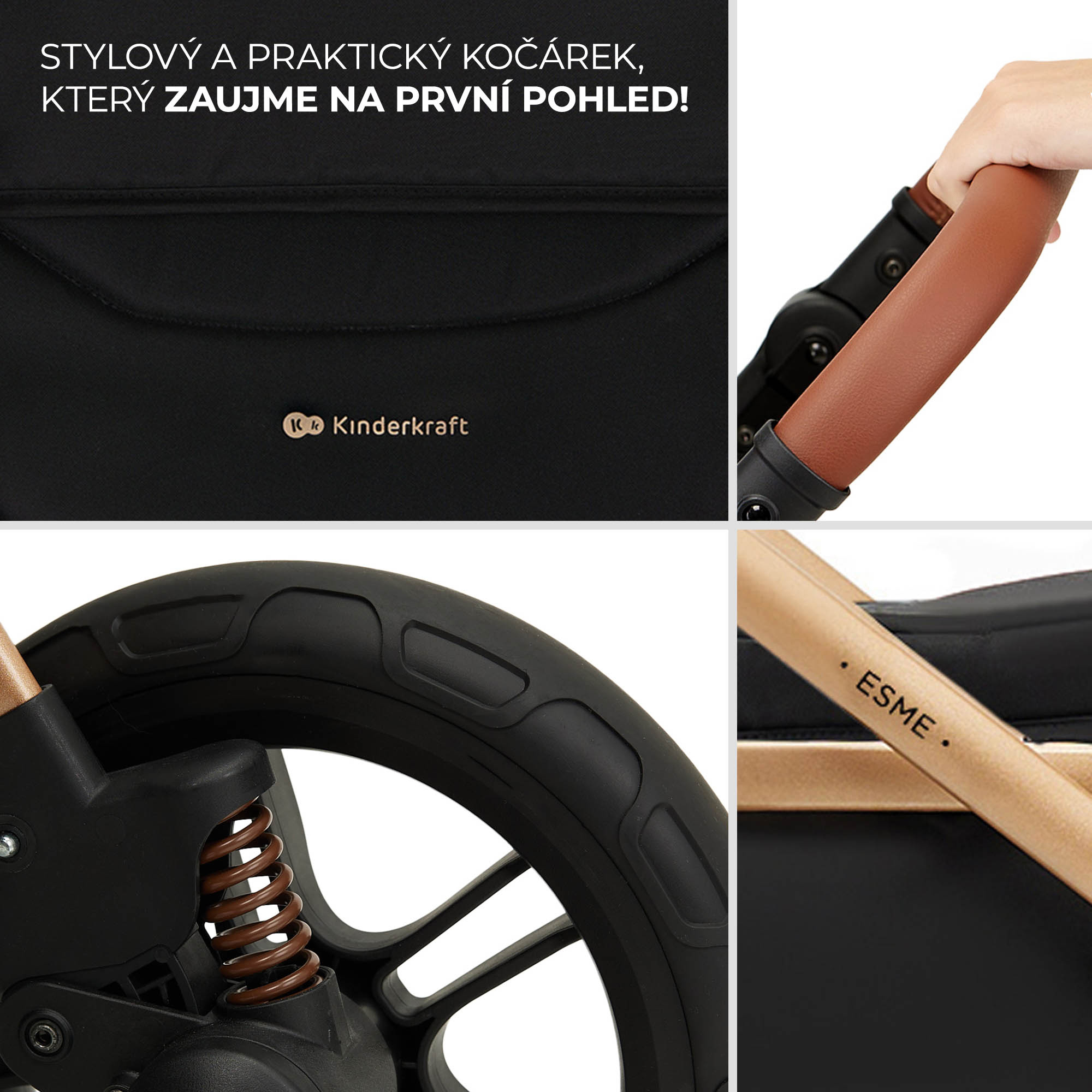 KINDERKRAFT Kočík kombinovaný 3v1 Esme Pro Pure Black