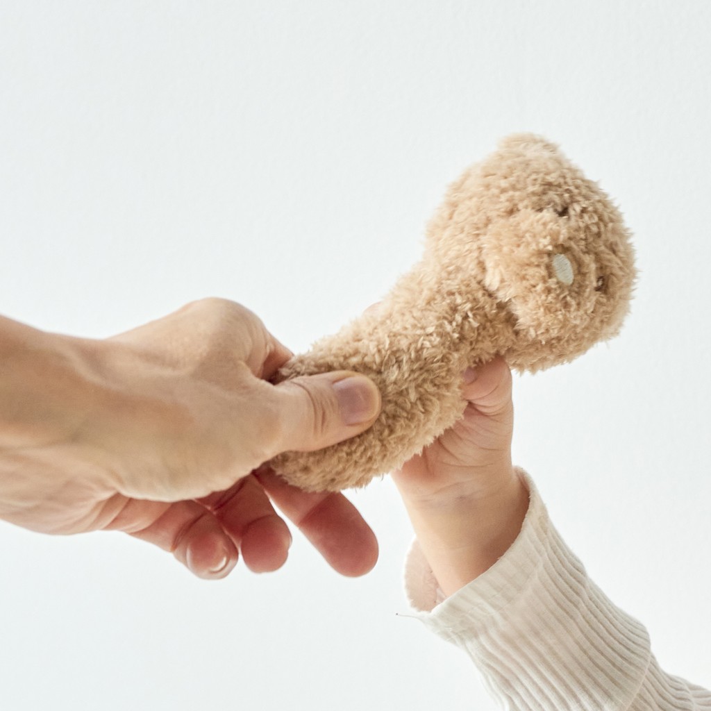 NATTOU Hračka plyšová hrkálka Teddy medvedík 14 cm, 0m+