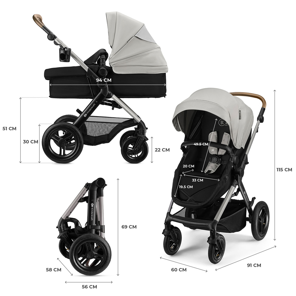KINDERKRAFT Kočík kombinovaný 3v1 Moov 2 XL Air Grey