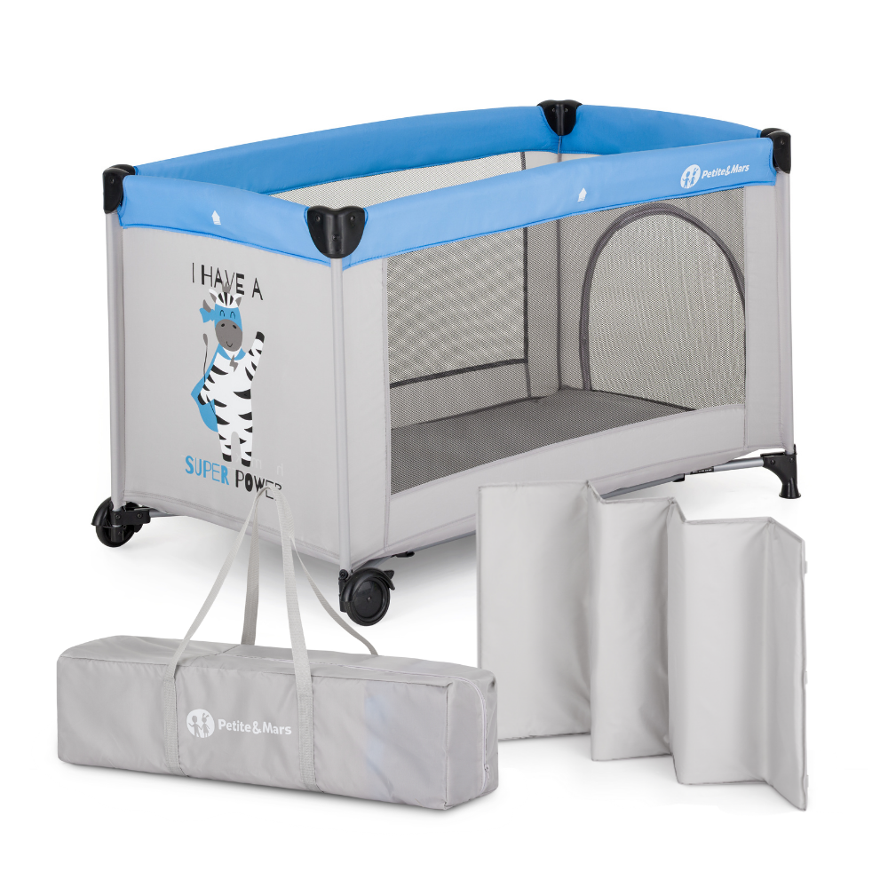 PETITE&amp;MARS Postieľka cestovná Koot - Zebra Super Power